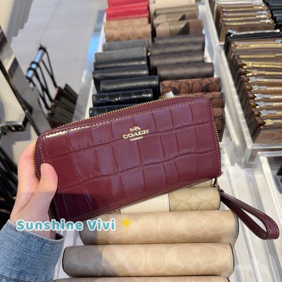 NWT Coach Long Zip Around Wallet CT083 Wine Crocodile Embossed Leather - Picture 6 of 10